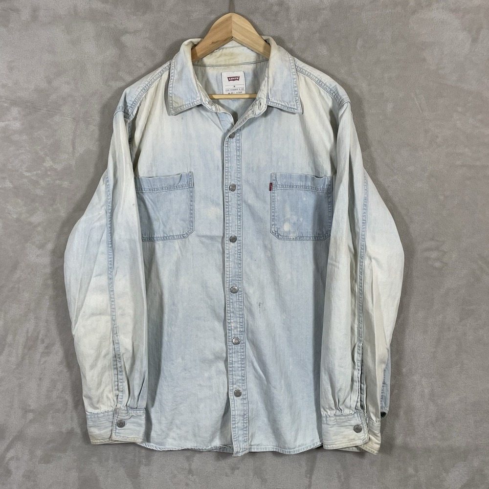 Vintage Levis Shirt‎ Mens XL Blue Denim Jean Metal Button Up Faded Utility Work